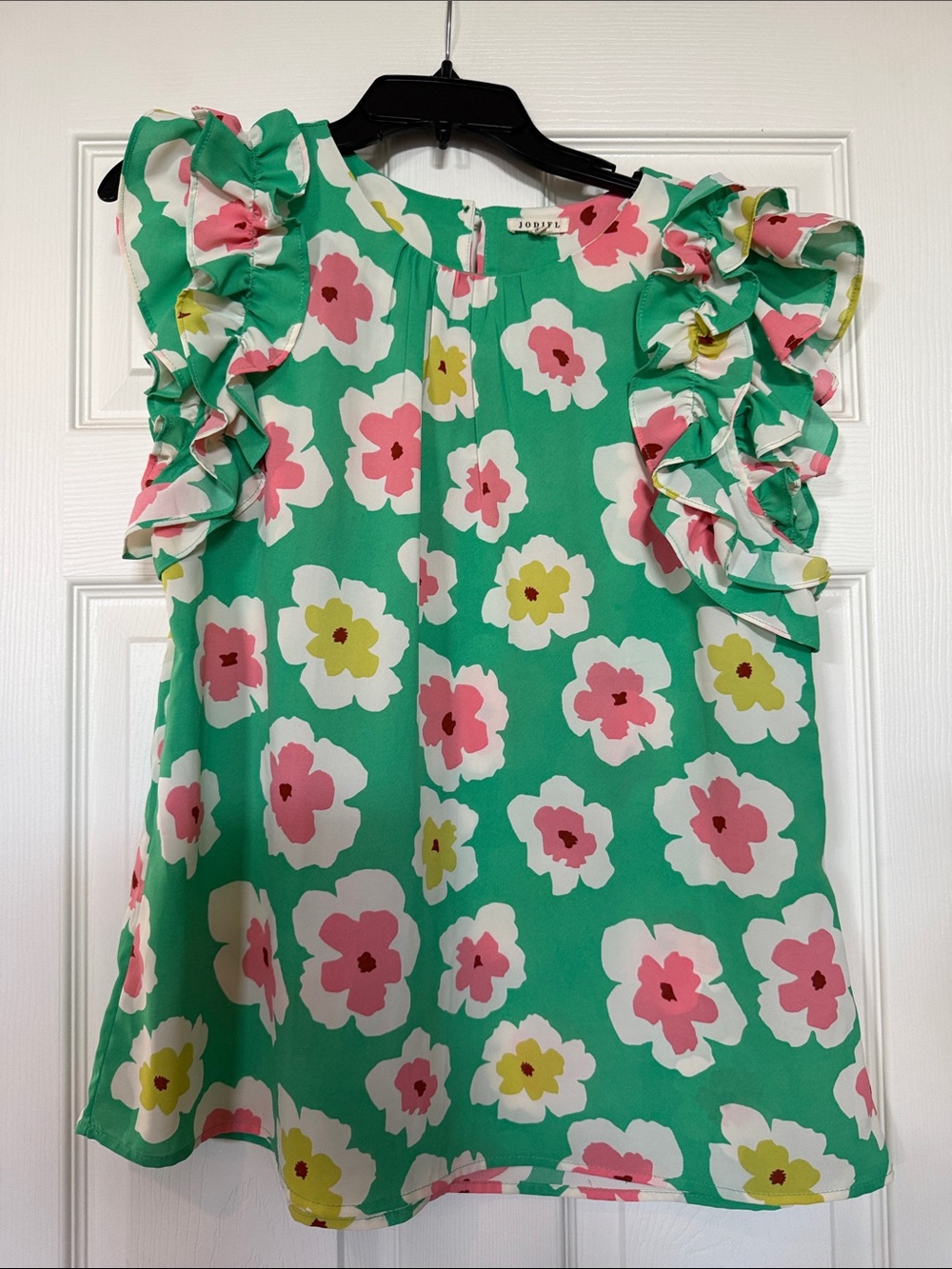 JODIFL Green Floral Ruffle Sleeve Blouse